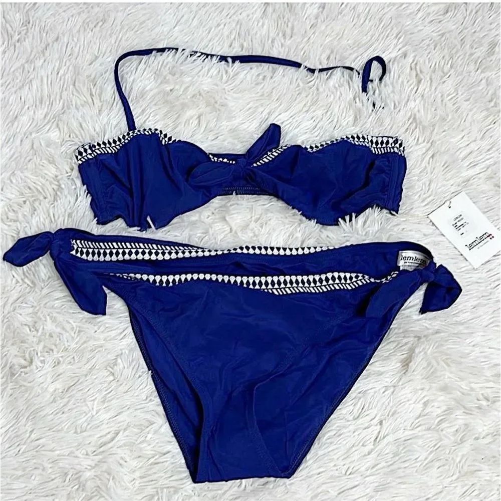Lemlem Sofia Bandeau Bikini Tie Sides Navy Size Large Nwt 2 piece